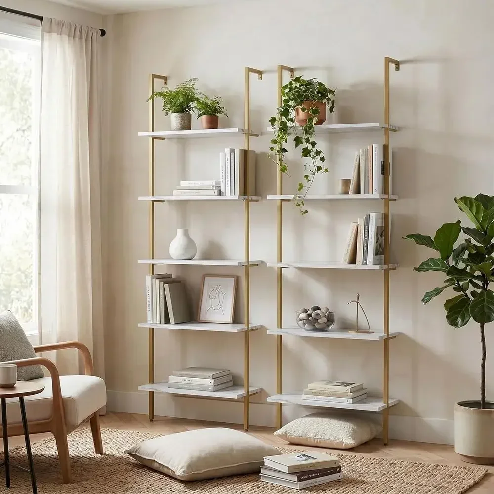 5-Tier White Marble Wall-Mount - đánh giá và giá Bookshelf 5 Tier