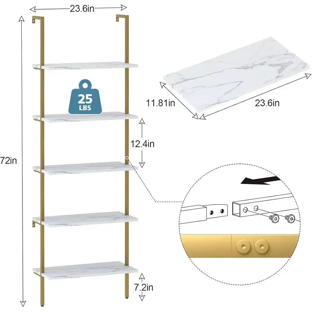 5-Tier White Marble Wall-Mount - đánh giá và giá Bookshelf 5 Tier