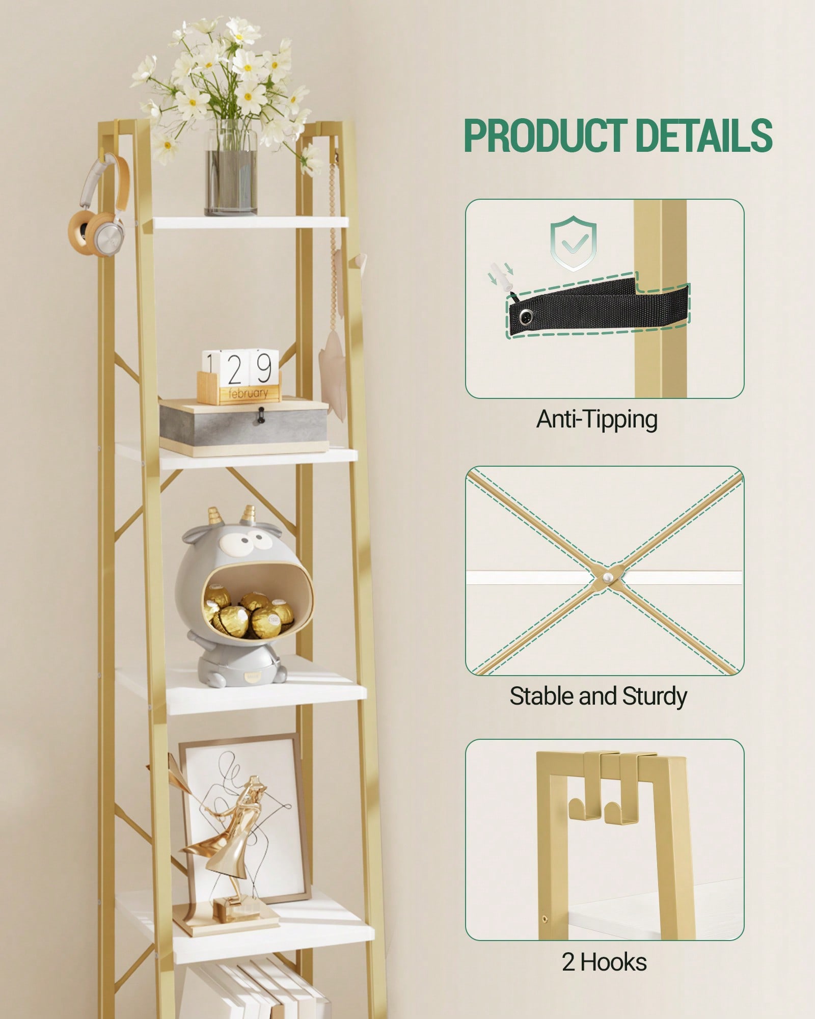 5 Tier Ladder Shelf Modern Gla - đánh giá và giá Bookshelf 5 Tier